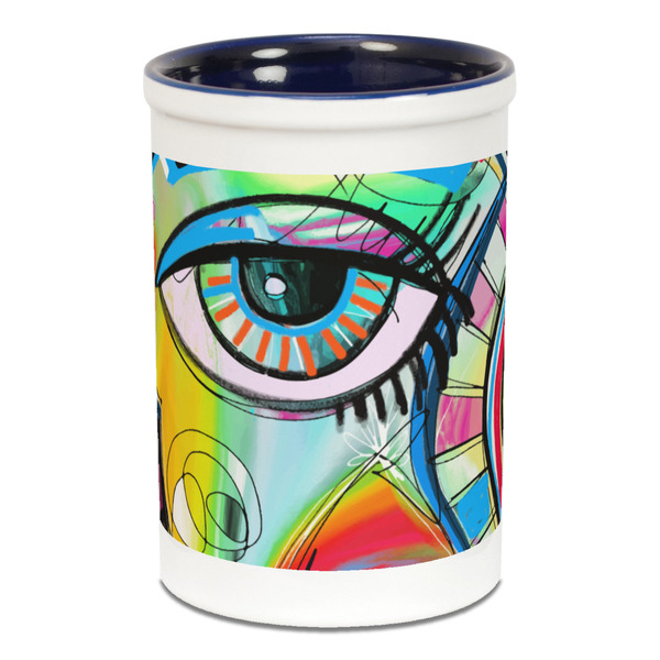 Custom Abstract Eye Painting Ceramic Pencil Holders - Blue