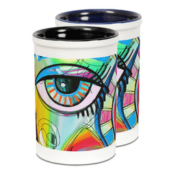 Abstract Eye Painting Ceramic Pencil Holder - Large