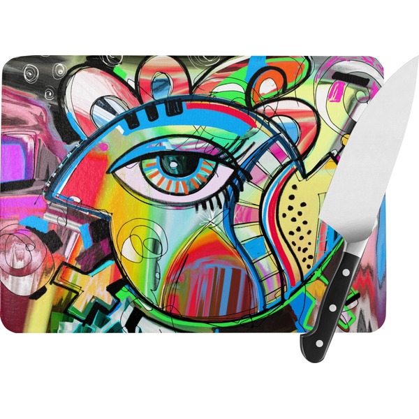 Custom Abstract Eye Painting Rectangular Glass Cutting Board - Large - 15.25"x11.25"