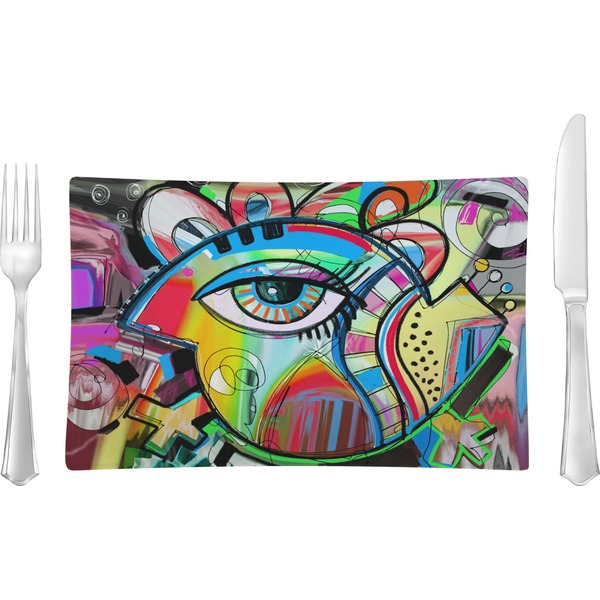 Custom Abstract Eye Painting Glass Rectangular Lunch / Dinner Plate