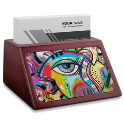 Abstract Eye Painting Red Mahogany Business Card Holder