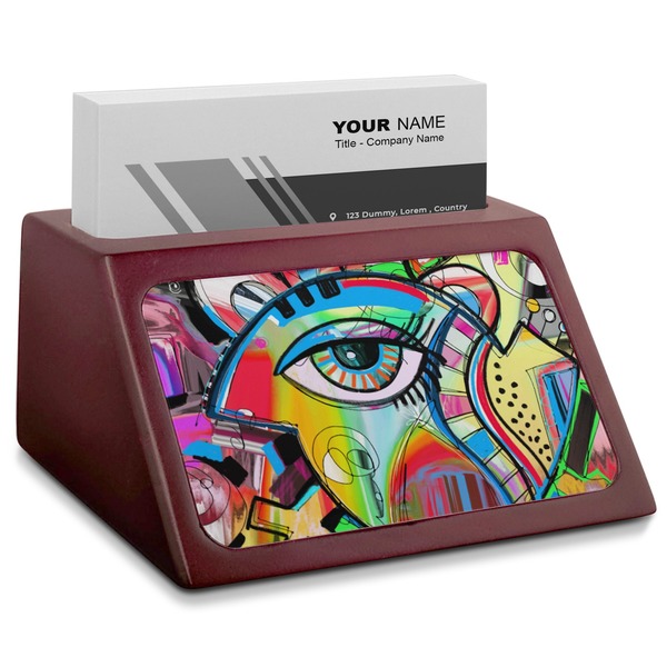 Custom Abstract Eye Painting Red Mahogany Business Card Holder