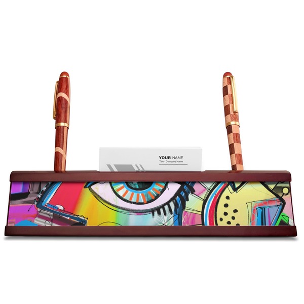 Abstract Eye Painting Red Mahogany Nameplates with Business Card Holder - Straight