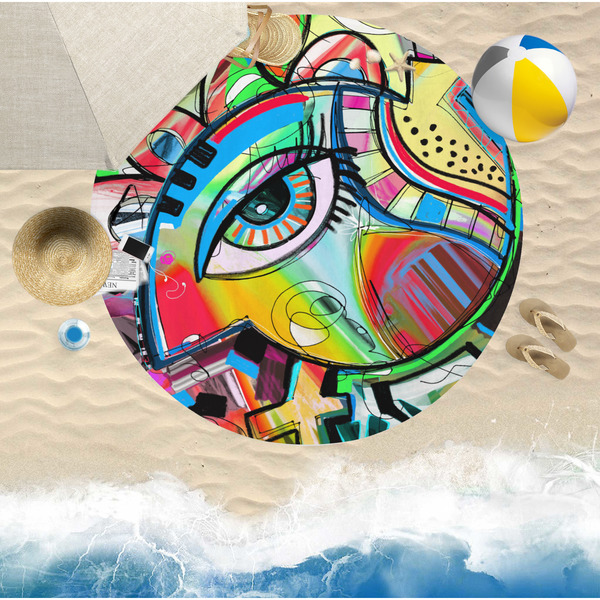 Abstract Eye Painting Round Beach Towel Lifestyle