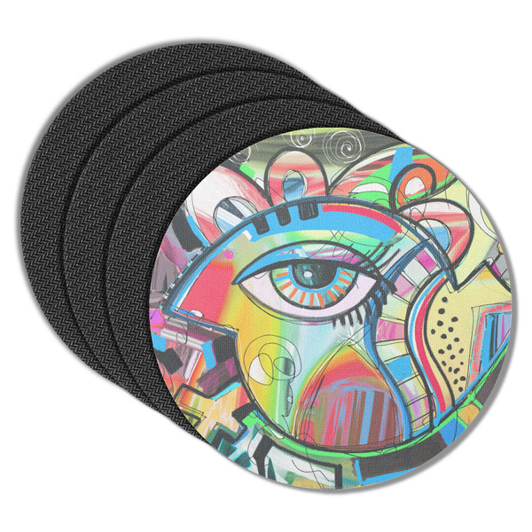 Custom Abstract Eye Painting Round Rubber Backed Coasters - Set of 4
