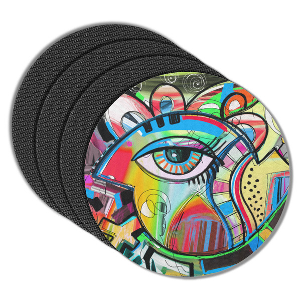 Custom Abstract Eye Painting Round Rubber Backed Coasters - Set of 4