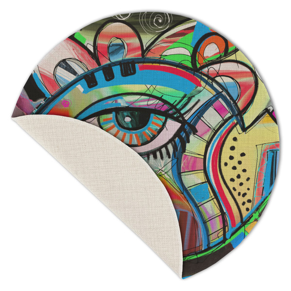 Abstract Eye Painting Round Linen Placemats - Front (folded corner single sided)