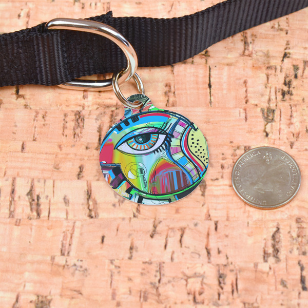 Abstract Eye Painting Round Pet ID Tag - Large - In Context
