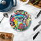 Abstract Eye Painting Round Stone Trivet - In Context View