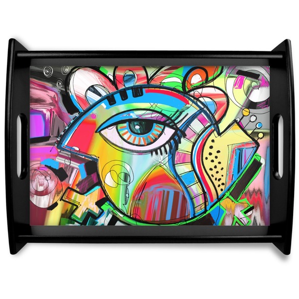 Custom Abstract Eye Painting Black Wooden Tray - Large