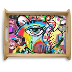 Abstract Eye Painting Natural Wooden Tray - Large