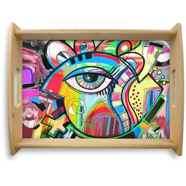 Custom Abstract Eye Painting Natural Wooden Tray - Large