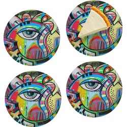 Abstract Eye Painting Set of 4 Glass Appetizer / Dessert Plate 8"