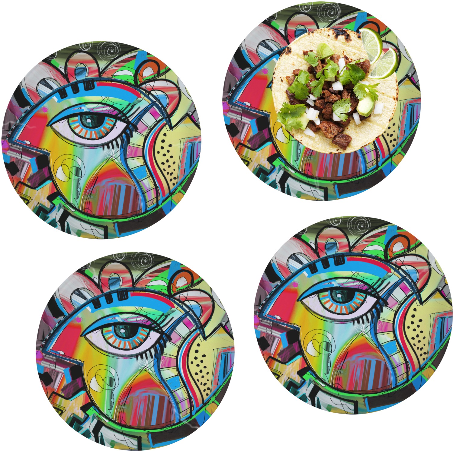 Custom Abstract Eye Painting 10" Glass Lunch / Dinner Plates Single
