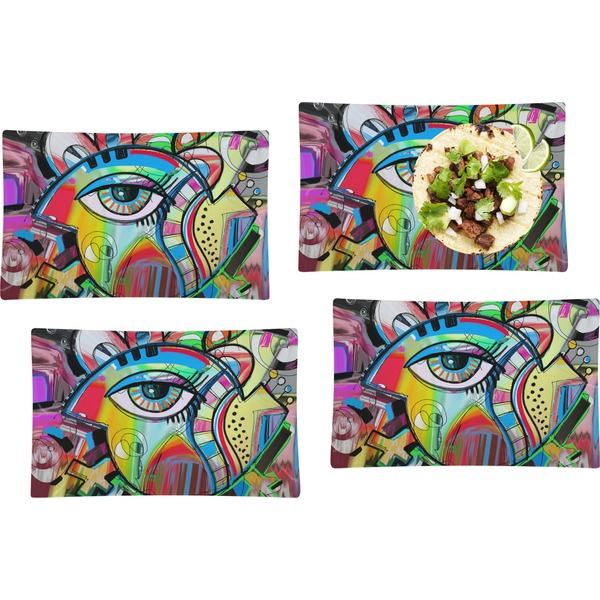 Custom Abstract Eye Painting Set of 4 Glass Rectangular Lunch / Dinner Plate