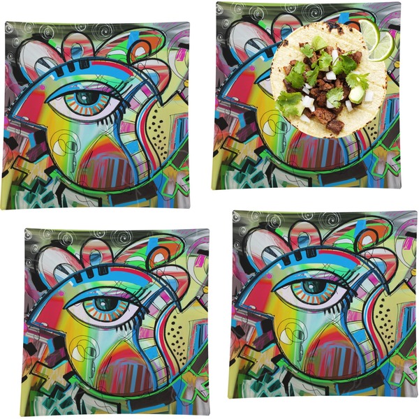 Custom Abstract Eye Painting Set of 4 Glass Square Lunch / Dinner Plate 9.5"