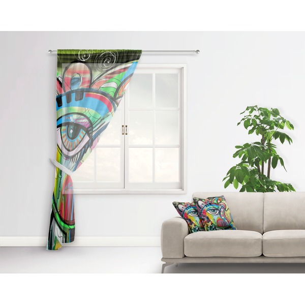 Abstract Eye Painting Sheer Curtain With Window and Rod - in Room Matching Pillow
