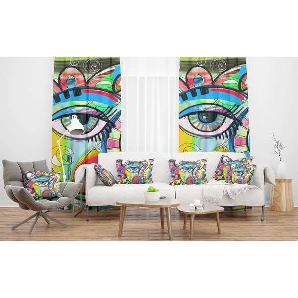 Abstract Eye Painting Sheer and Custom Curtains in Room with Matching Pillows