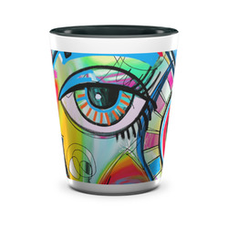 Abstract Eye Painting Ceramic Shot Glass - 1.5 oz - Two Tone - Set of 4
