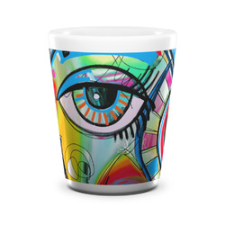 Abstract Eye Painting Ceramic Shot Glass - 1.5 oz - White - Single