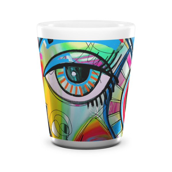 Custom Abstract Eye Painting Ceramic Shot Glass - 1.5 oz - White - Set of 4