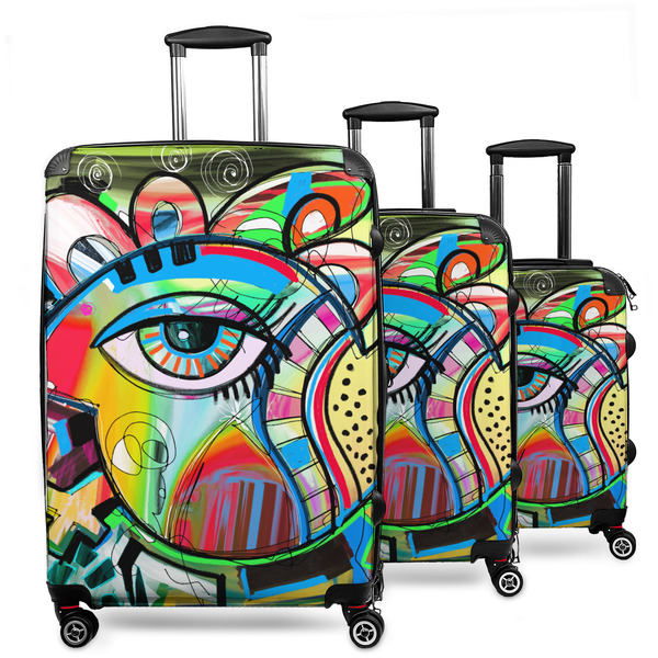 Custom Abstract Eye Painting 3 Piece Luggage Set - 20" Carry On, 24" Medium Checked, 28" Large Checked