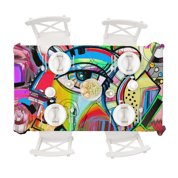 Abstract Eye Painting Tablecloths (58"x102") - TOP VIEW (with plates)