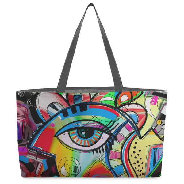 Custom Abstract Eye Painting Beach Totes Bag - w/ Black Handles