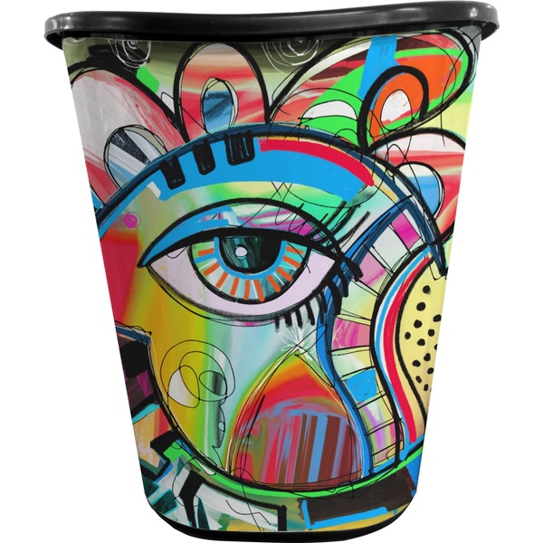 Custom Abstract Eye Painting Waste Basket - Double Sided (Black)