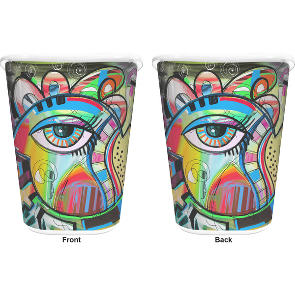 Abstract Eye Painting Trash Can White - Front and Back - Apvl