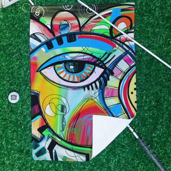Abstract Eye Painting Waffle Weave Golf Towel - In Context