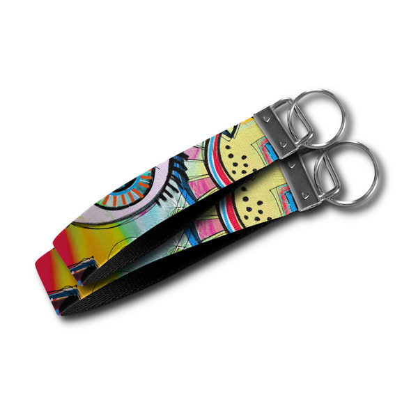 Abstract Eye Painting Webbing Keychain FOBs - Size Comparison