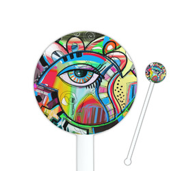 Abstract Eye Painting 5.5" Round Plastic Stir Sticks - White - Single Sided