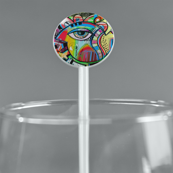 Abstract Eye Painting White Plastic 5.5" Stir Stick - Round - Main