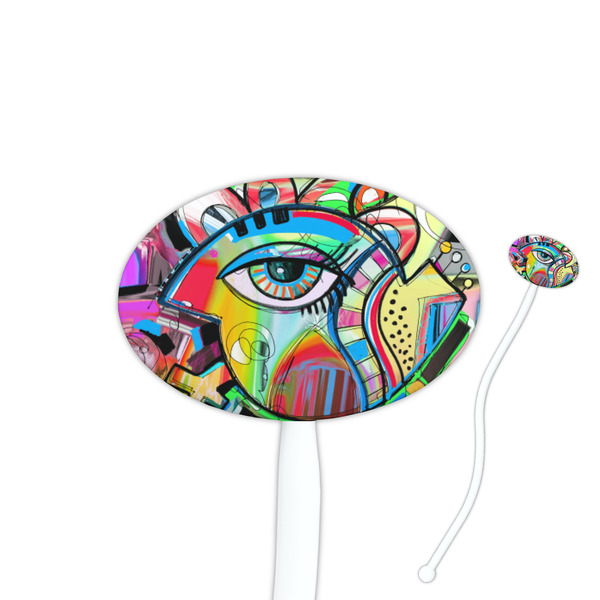 Custom Abstract Eye Painting 7" Oval Plastic Stir Sticks - White - Single Sided