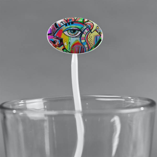 Abstract Eye Painting White Plastic 7" Stir Stick - Oval - Main