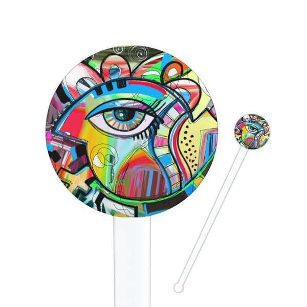 Custom Abstract Eye Painting 7" Round Plastic Stir Sticks - White - Single Sided