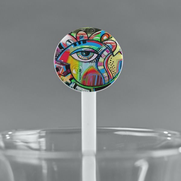 Abstract Eye Painting White Plastic 7" Stir Stick - Round - Main