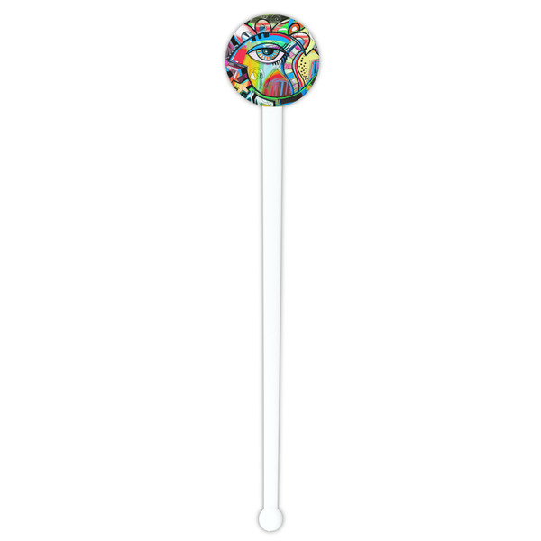 Abstract Eye Painting White Plastic 7" Stir Stick - Round - Single Stick