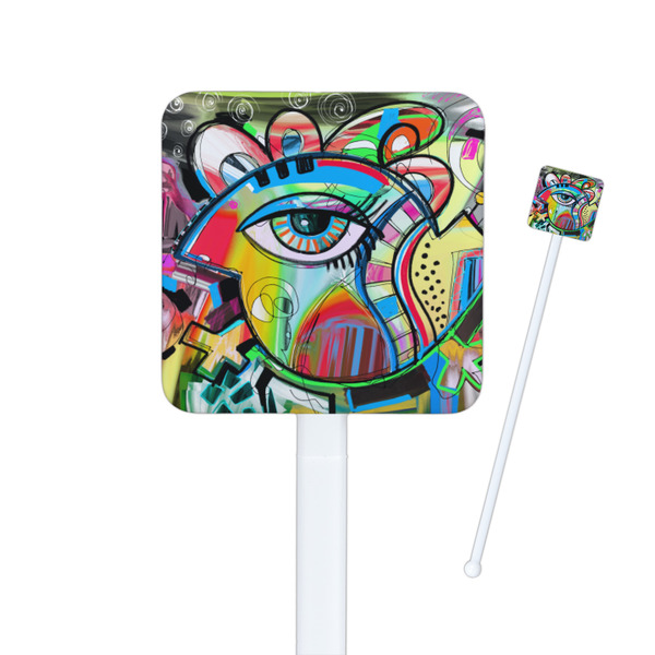 Custom Abstract Eye Painting Square Plastic Stir Sticks - Single Sided