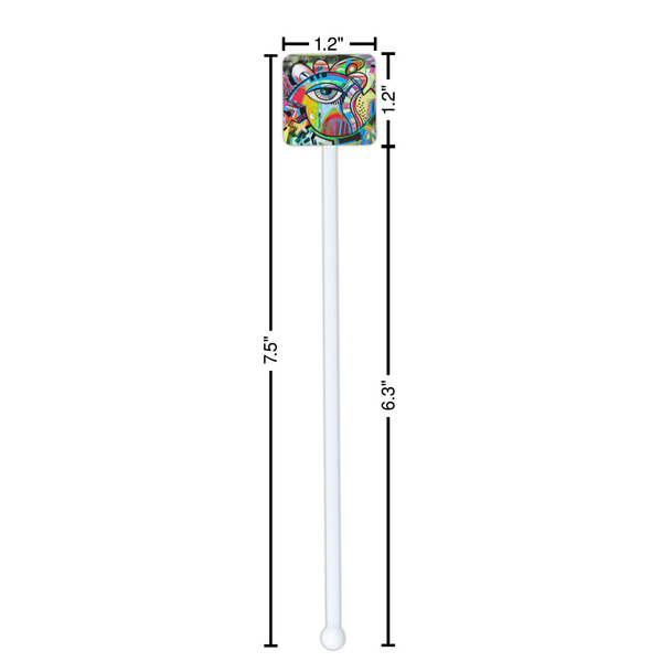 Abstract Eye Painting White Plastic Stir Stick - Square - Dimensions