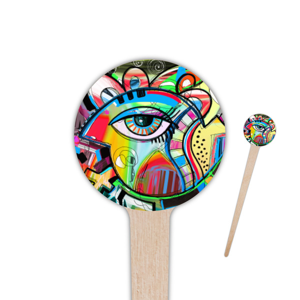 Custom Abstract Eye Painting 4" Round Wooden Food Picks - Single Sided