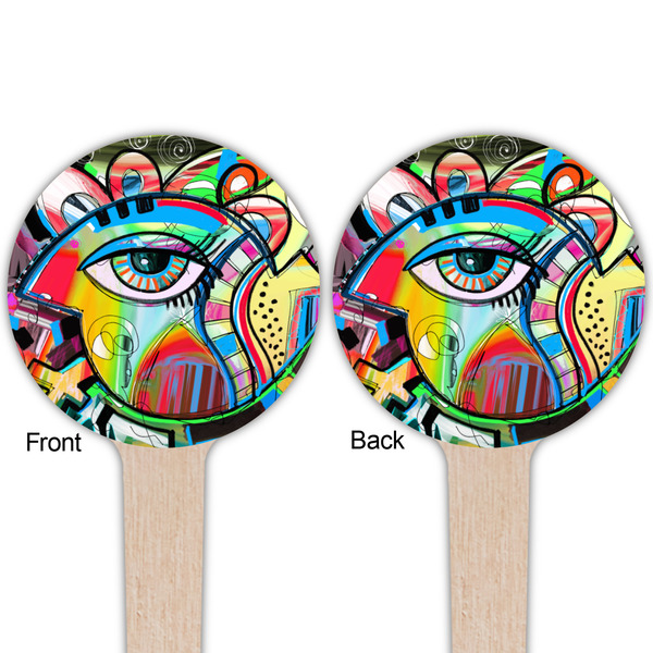 Abstract Eye Painting Wooden 4" Food Pick - Round - Double Sided - Front & Back