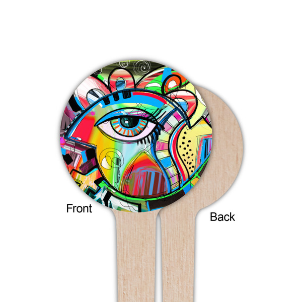 Abstract Eye Painting Wooden 4" Food Pick - Round - Single Sided - Front & Back