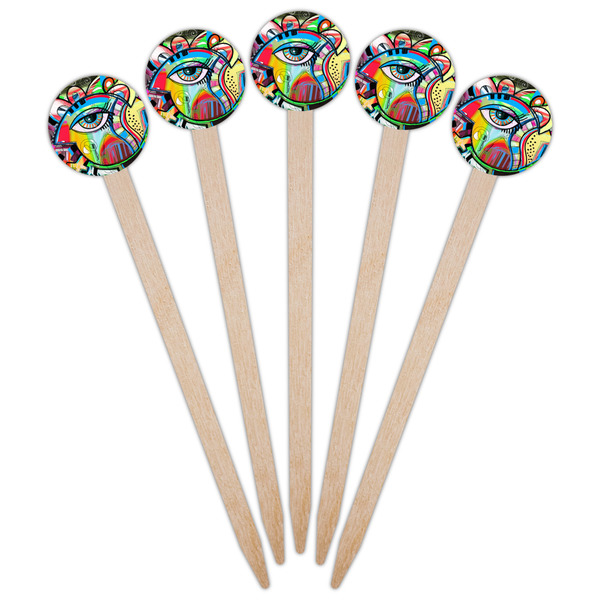 Abstract Eye Painting Wooden 6" Food Pick - Round - Fan View