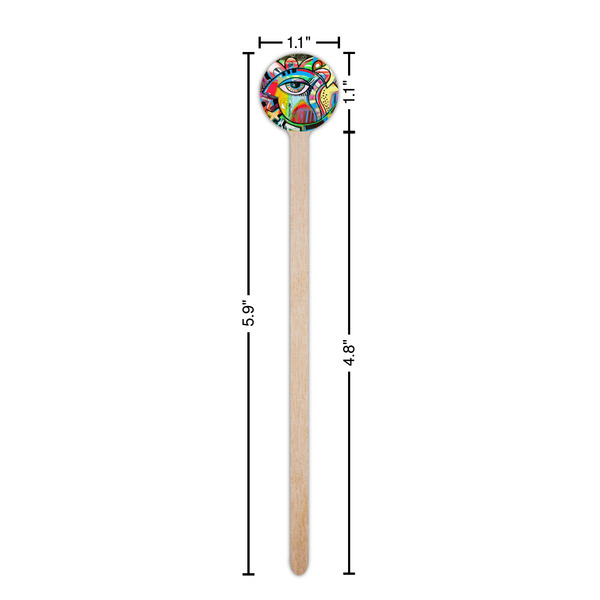 Abstract Eye Painting Wooden 6" Stir Stick - Round - Dimensions