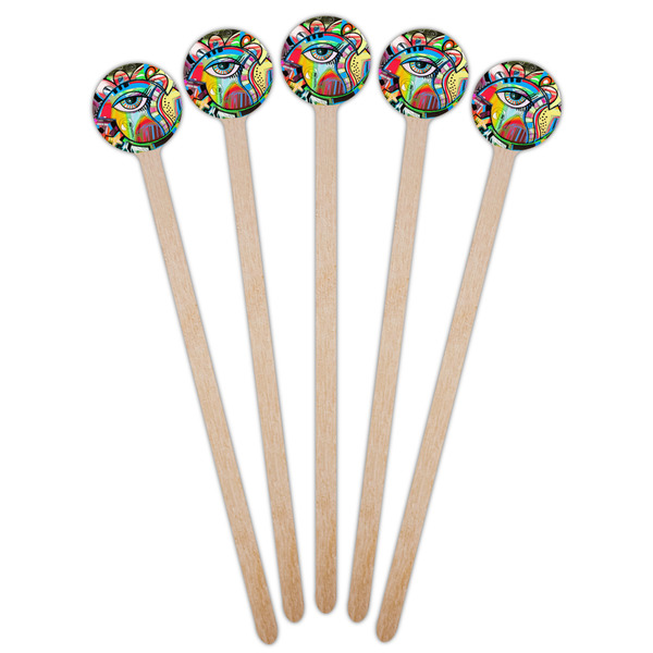 Abstract Eye Painting Wooden 6" Stir Stick - Round - Fan View