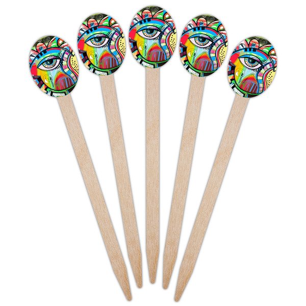 Abstract Eye Painting Wooden Food Pick - Oval - Fan View