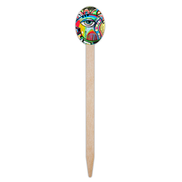 Abstract Eye Painting Wooden Food Pick - Oval - Single Pick