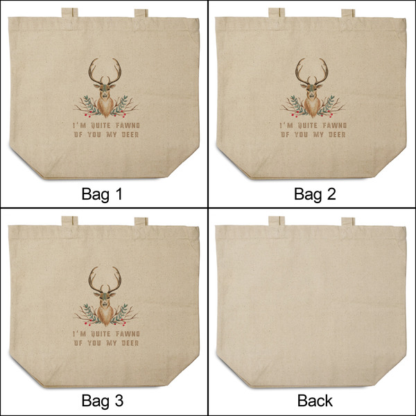 Deer 3 Reusable Cotton Grocery Bags - Front & Back View